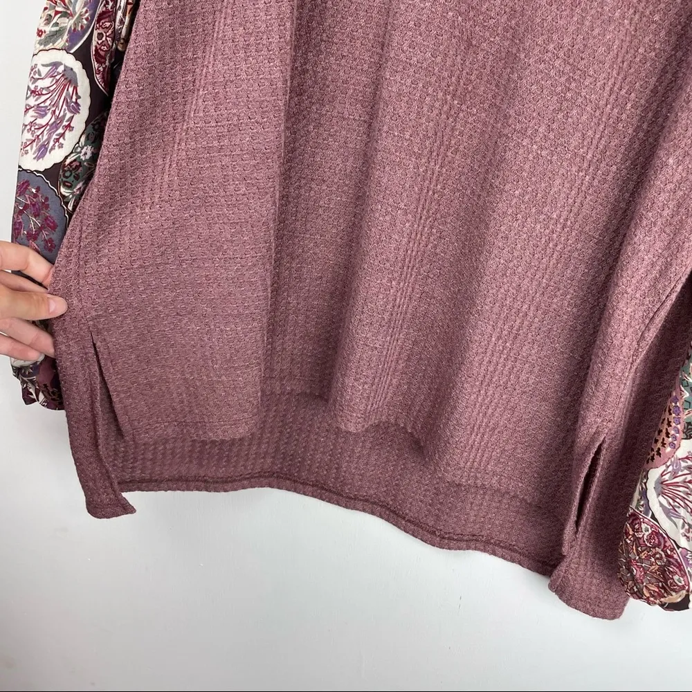 Umgee  Waffle Knit Balloon Sleeve Sweater Top Sz Large Boho Patchwork - Image 8