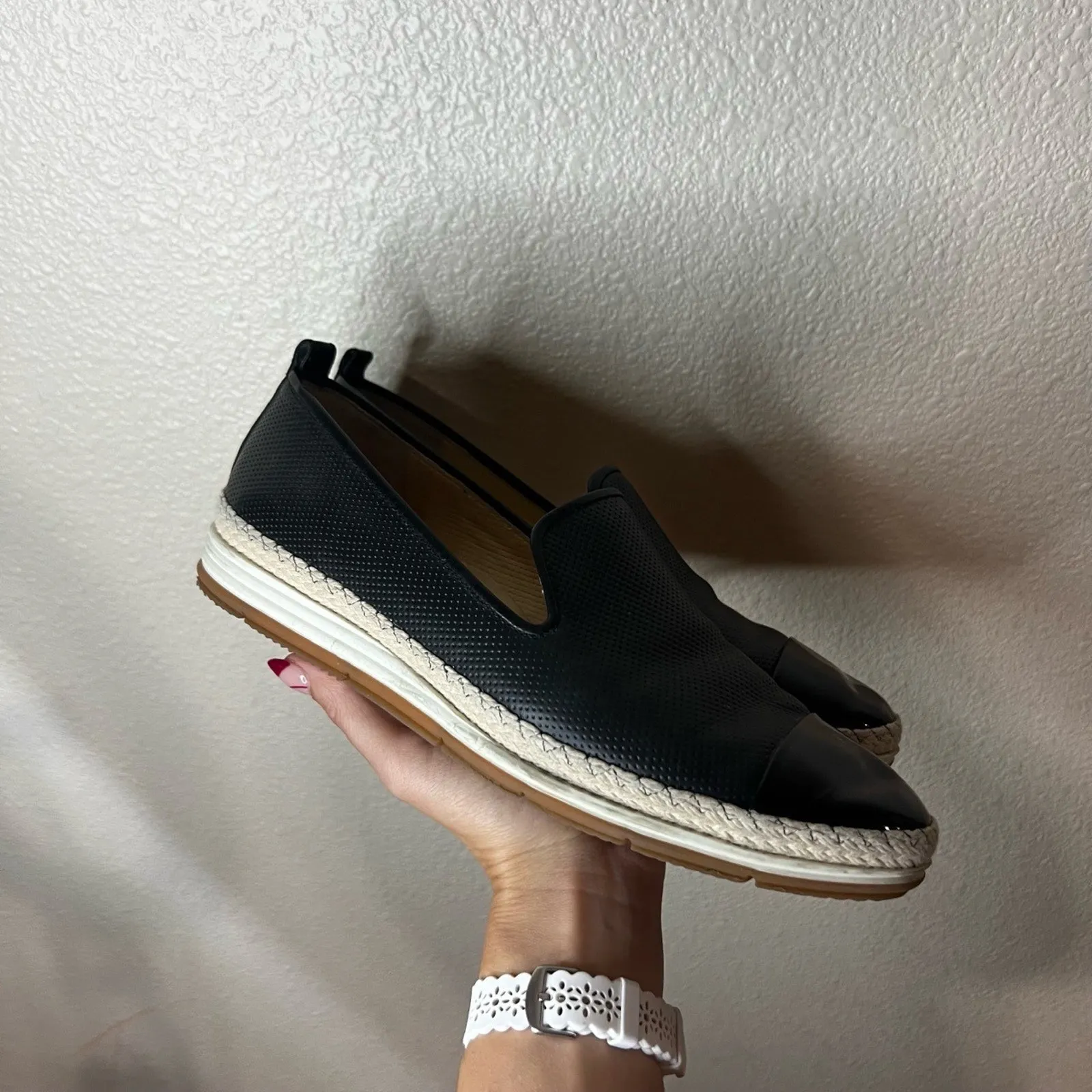 Paul Green Posh Black Perforated Cap Toe Espadrille Slip-On Loafers Flats US 9 - Image 2