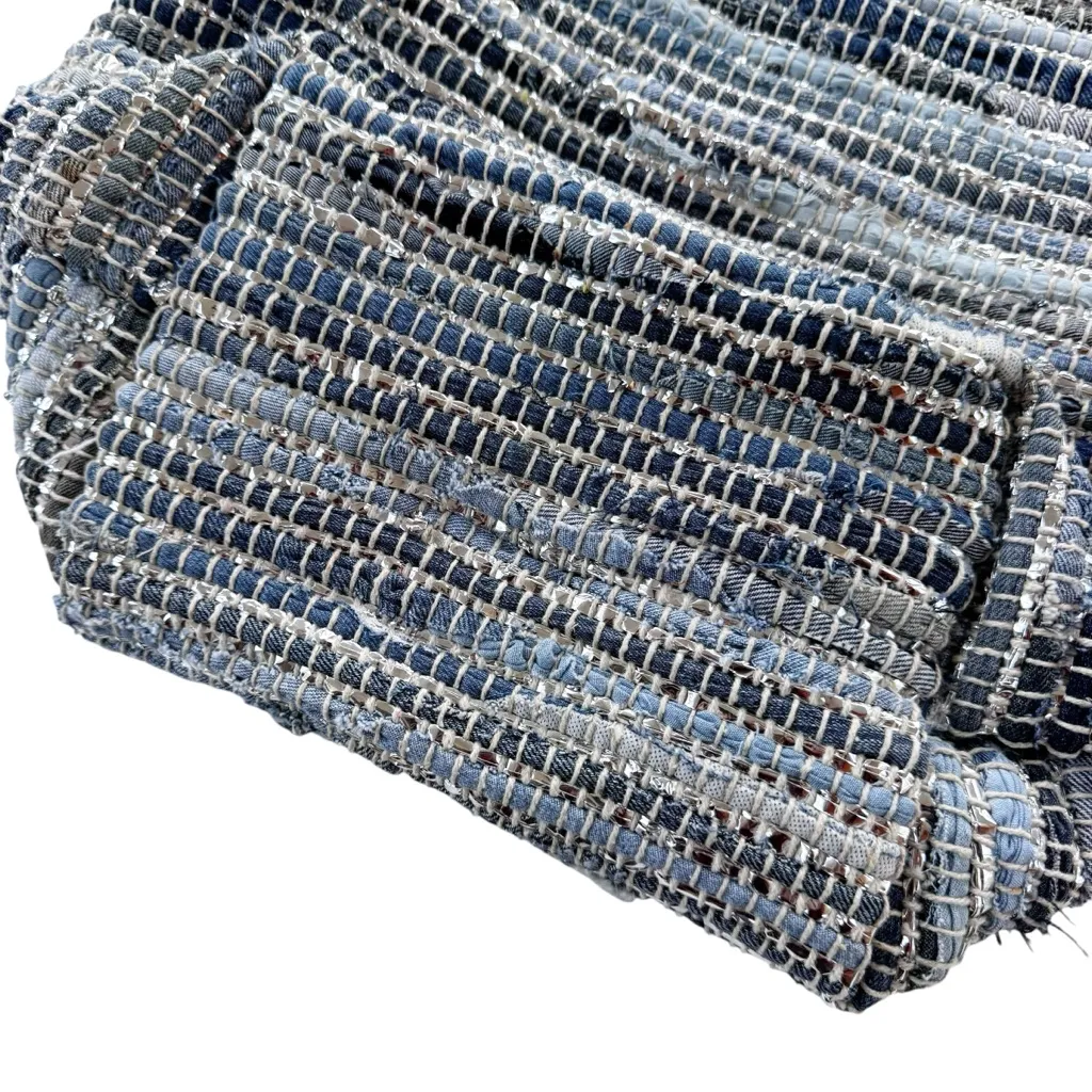 Anthropologie Studio Maybelle Handwoven Large Denim Tote Bag Blue and Silver - Image 8