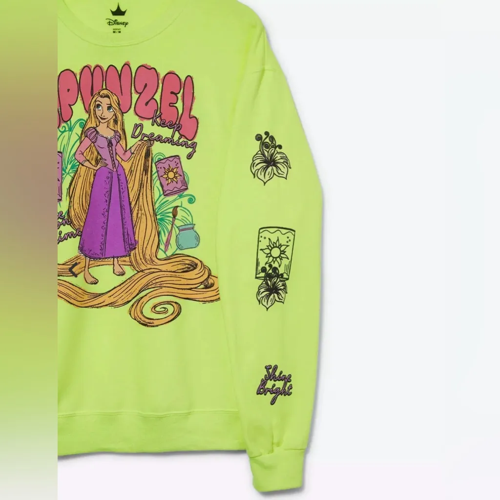 Disney Tangled Rapunzel Lantern Icons Crewneck neon bold bright sweatshirt NWT M - Image 3