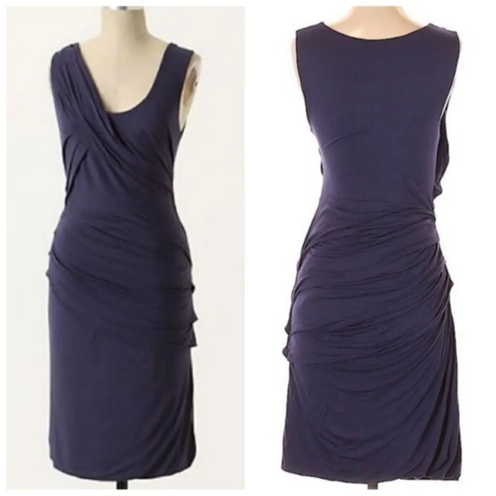 Anthropologie Deletta Camber Ruched Dress S Blue Draped Form Fitting Cocktail - Image 2