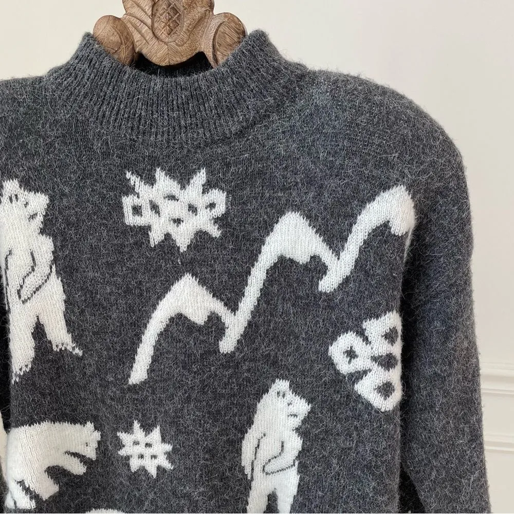 Vintage White Stag Mountain Polar Bear Mock Neck Grey Sweater L Gray Size L - Image 1