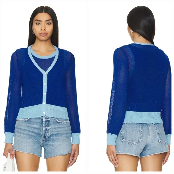 JUMPER 1234 Balloon Contrast Crop Cardigan in Bright Blue & Wedgewood Size undefined - Image 2