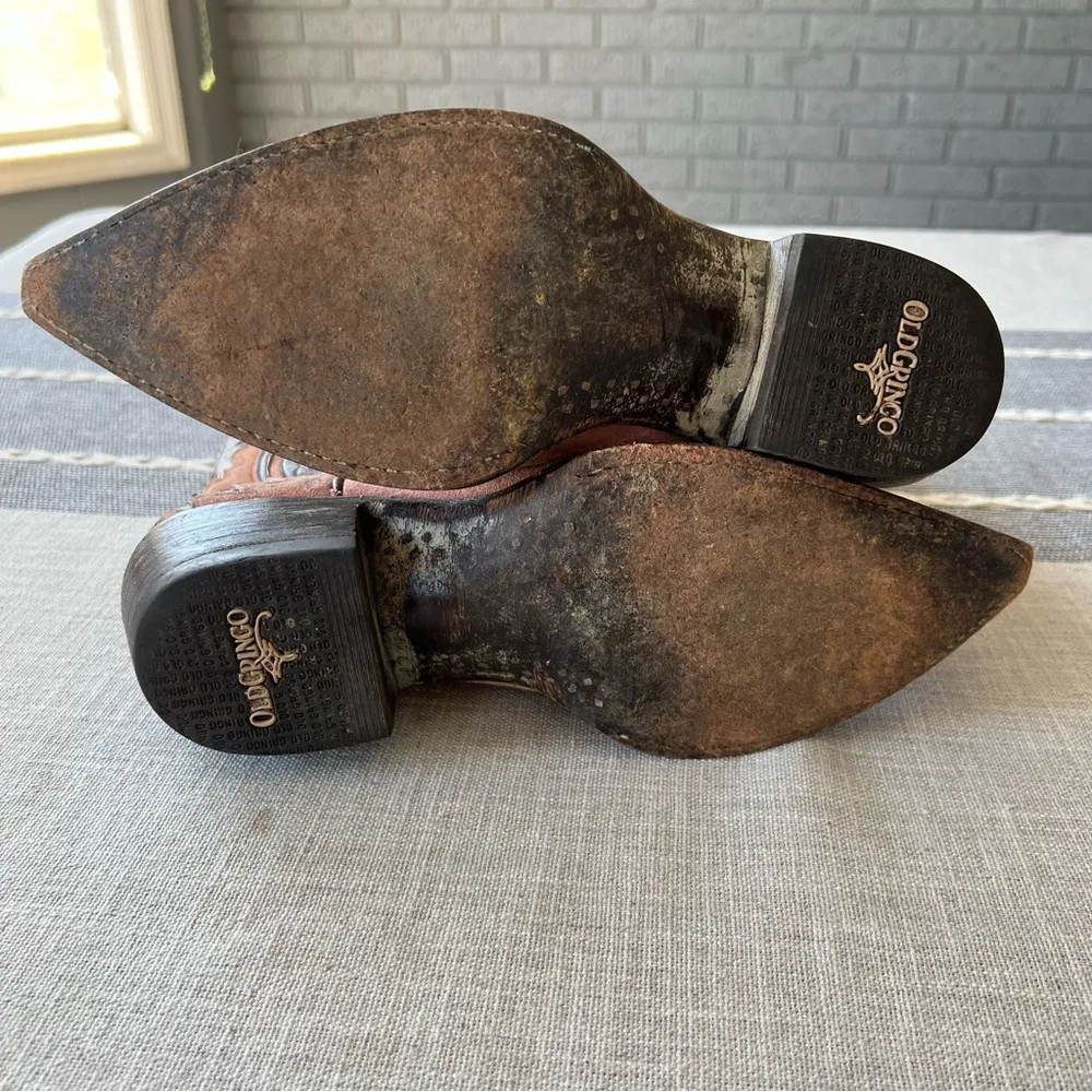 Old Gringo Eagle Distressed Pink Leather Western Boots Leopardito Cowgirl 6.5 - Image 9