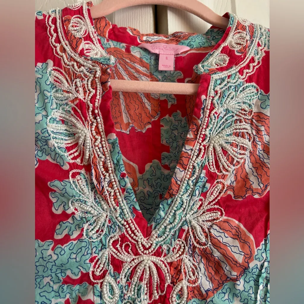 Lilly Pulitzer Sarasota Beaded Tunic Top in Coralina Print – Size Small - Image 5
