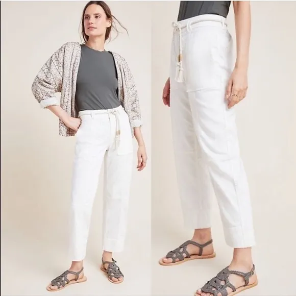 Anthropologie Cream Utility Cropped Cargo Pants 29 - Image 2
