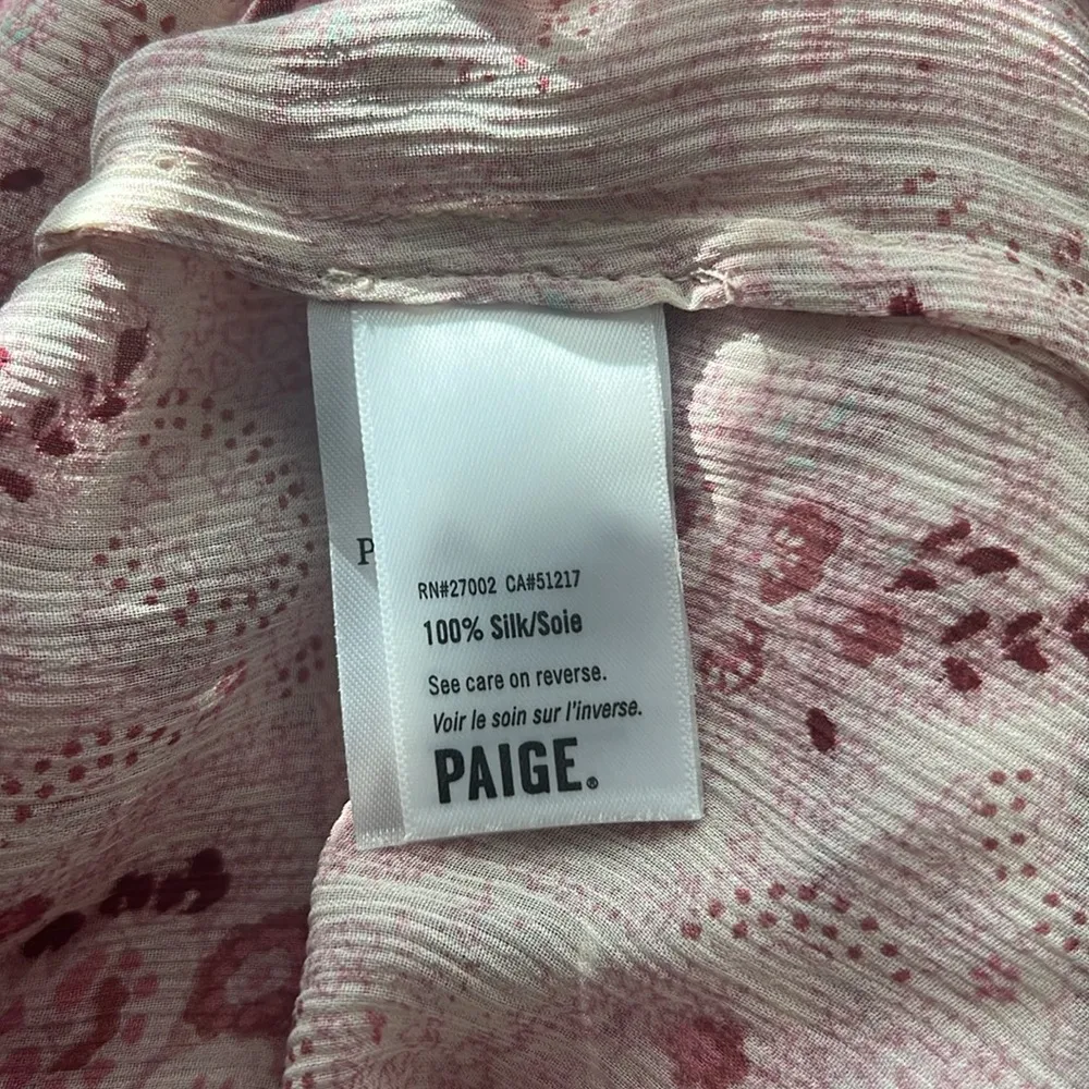 PAIGE Silk Ruffled Pleated Sheer Floral Button Up Top, Pink Size XS New w/Tag - Image 11