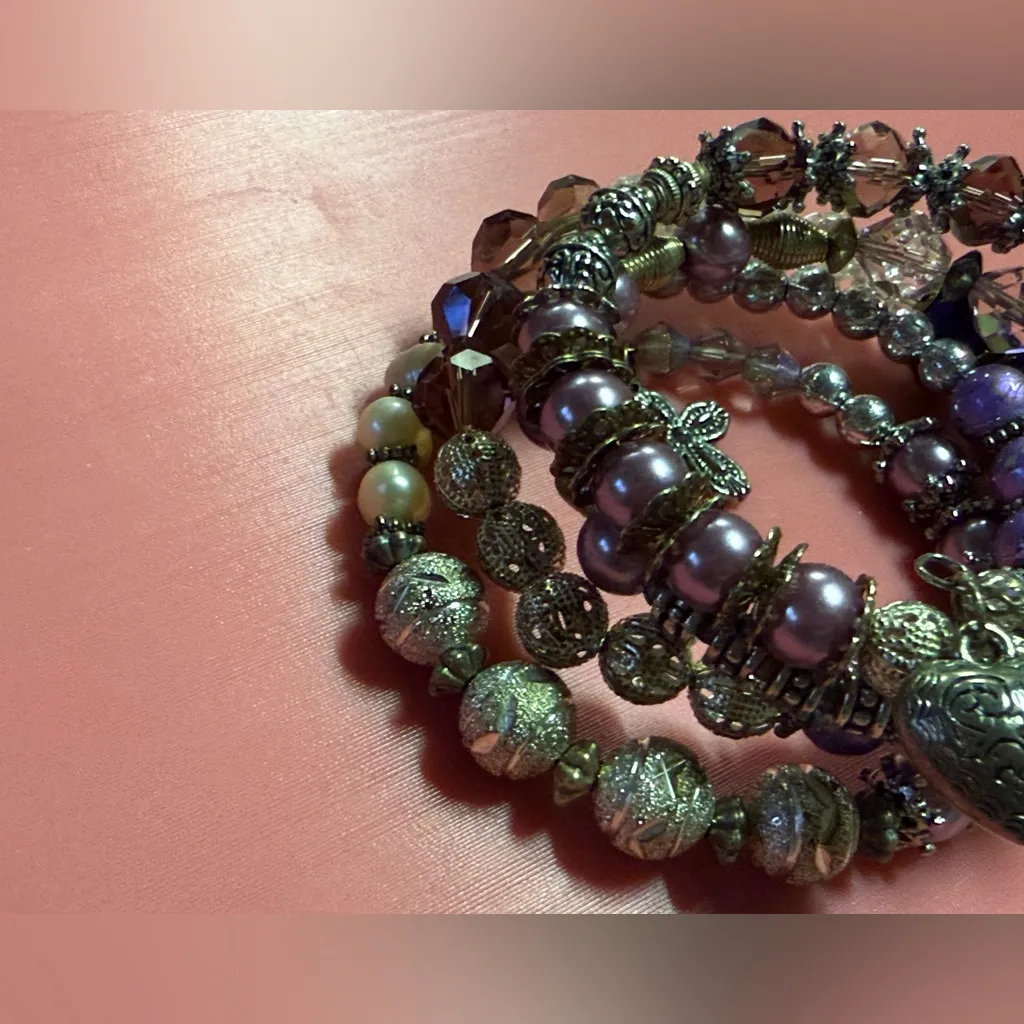 Purple and Gold Beaded Cuff Bracelet Set - Image 4