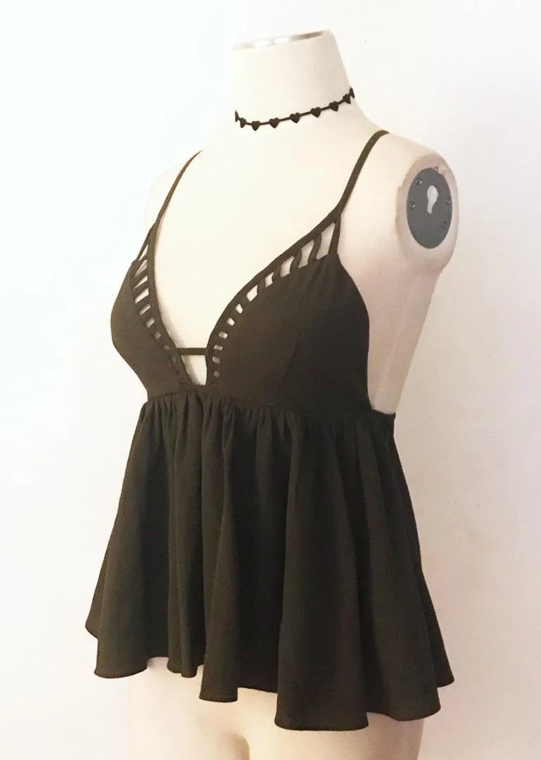 Low Cut Baby Doll Top Green - Image 3