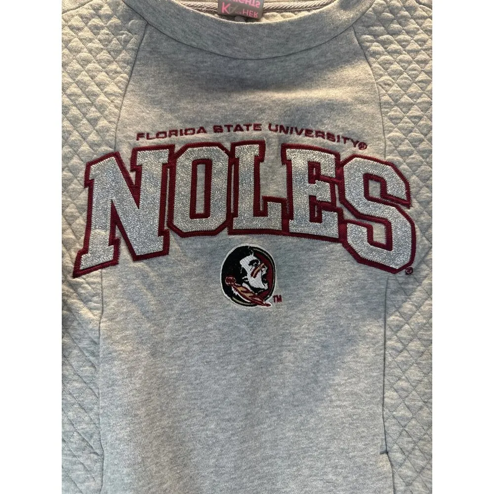 FSU NOLES Sweatshirt Quilted Front Pockets Embroidered Women Small Gray - Image 3