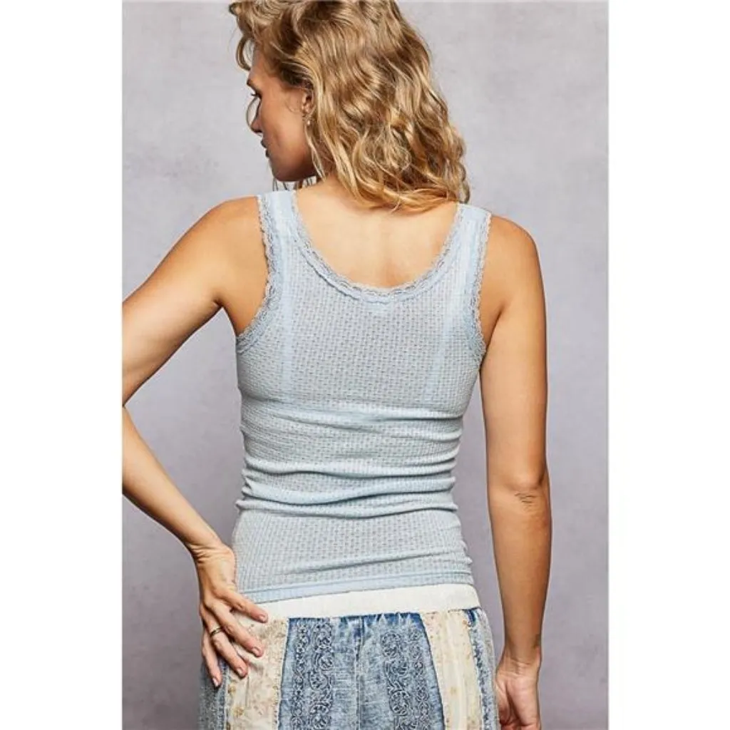 POL Lace Trim Tank with Front Button Closure - Small - Image 4