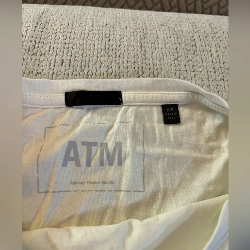 ATM Dip Dye Slub Jersey Long Sleeve Dress SMALL White - Image 4