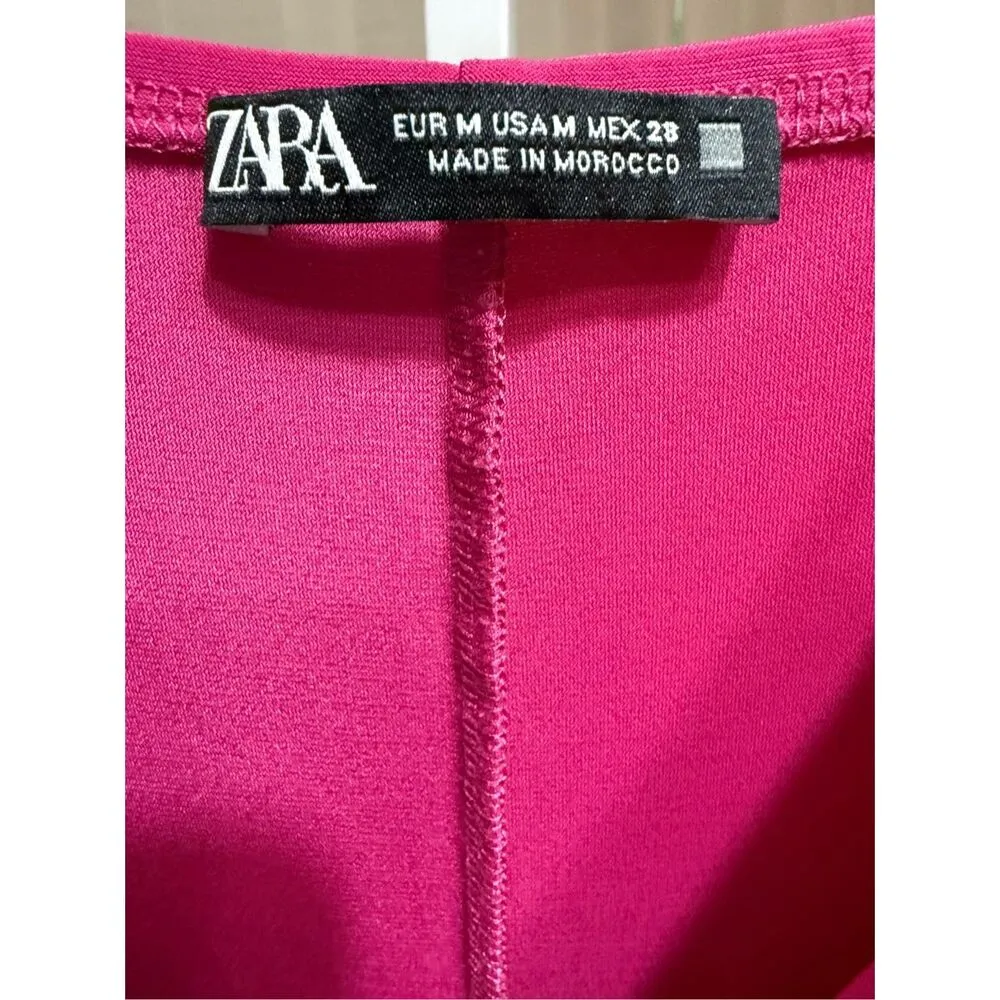 Zara Women’s Bright Pink Midi Fitted Dress Sz M - Image 5