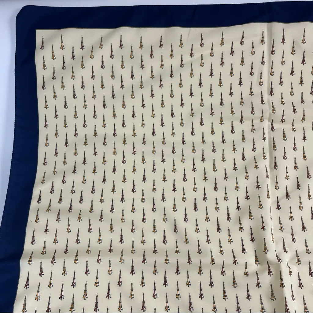 Patricia Scarf Paris Eiffel Tower Print Pattern Cream Navy Blue Playful Women - Image 13