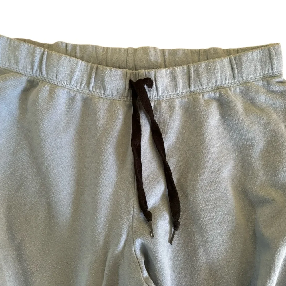 Pink VS Flare Pull On Sweatpants Sz L Blue Drawstring Raw Hem Pink Spell Out - Image 2