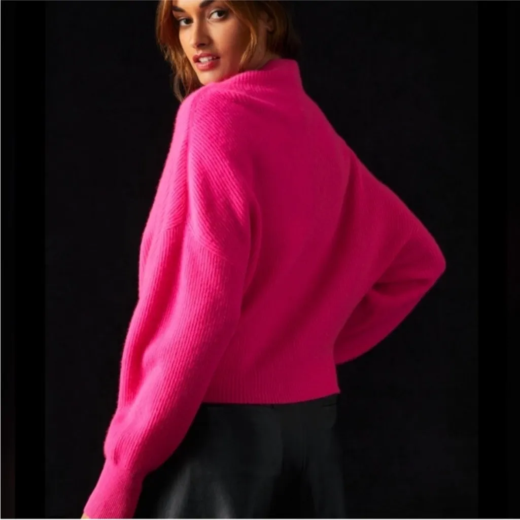 PILCRO Cashmere Ribbed Funnel Neck Sweater Hot Pink Women’s Size 3x Turtleneck - Image 2
