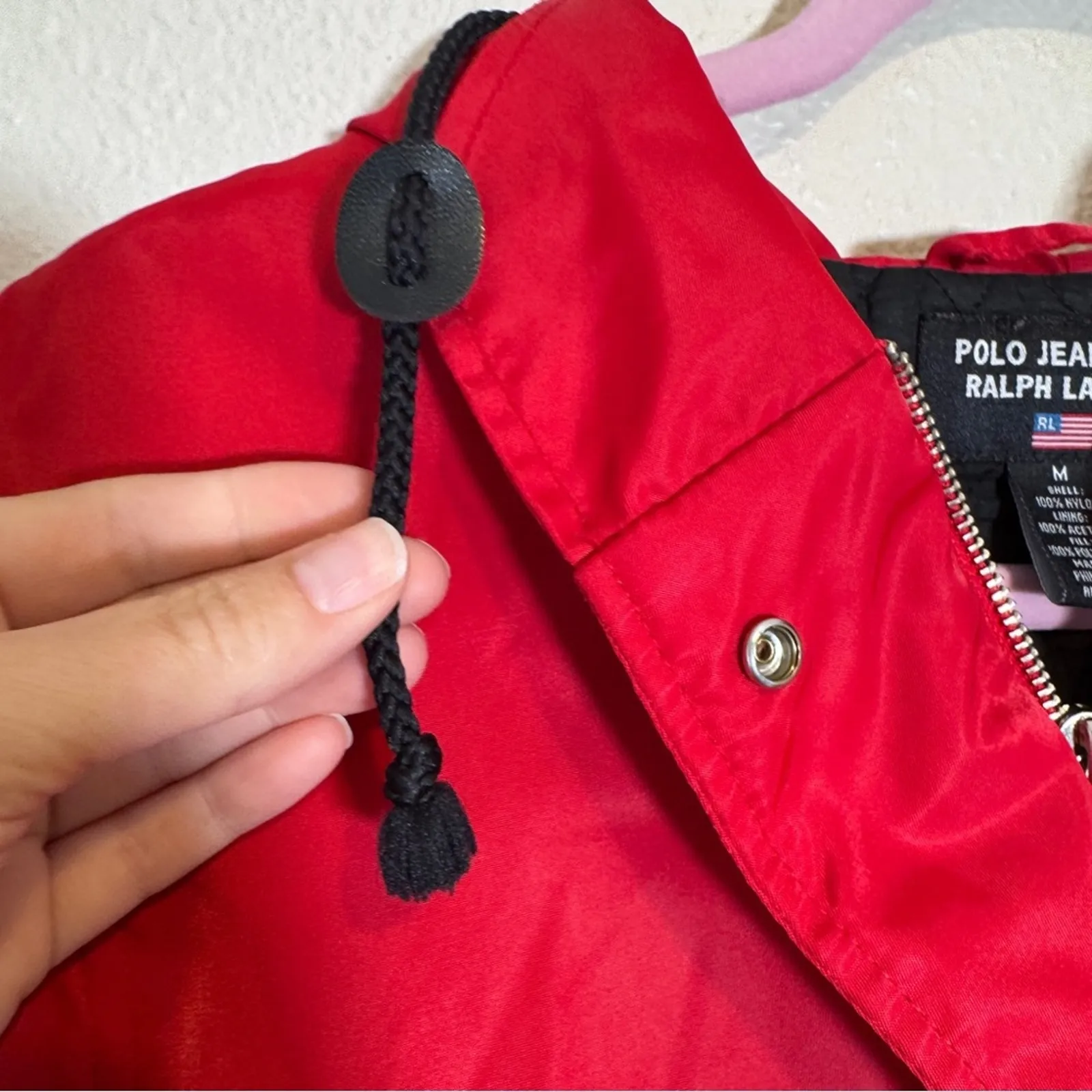 Polo Ralph Lauren Red Nylon Hooded Jacket Coat Womens M Fall Classic Warm - Image 4