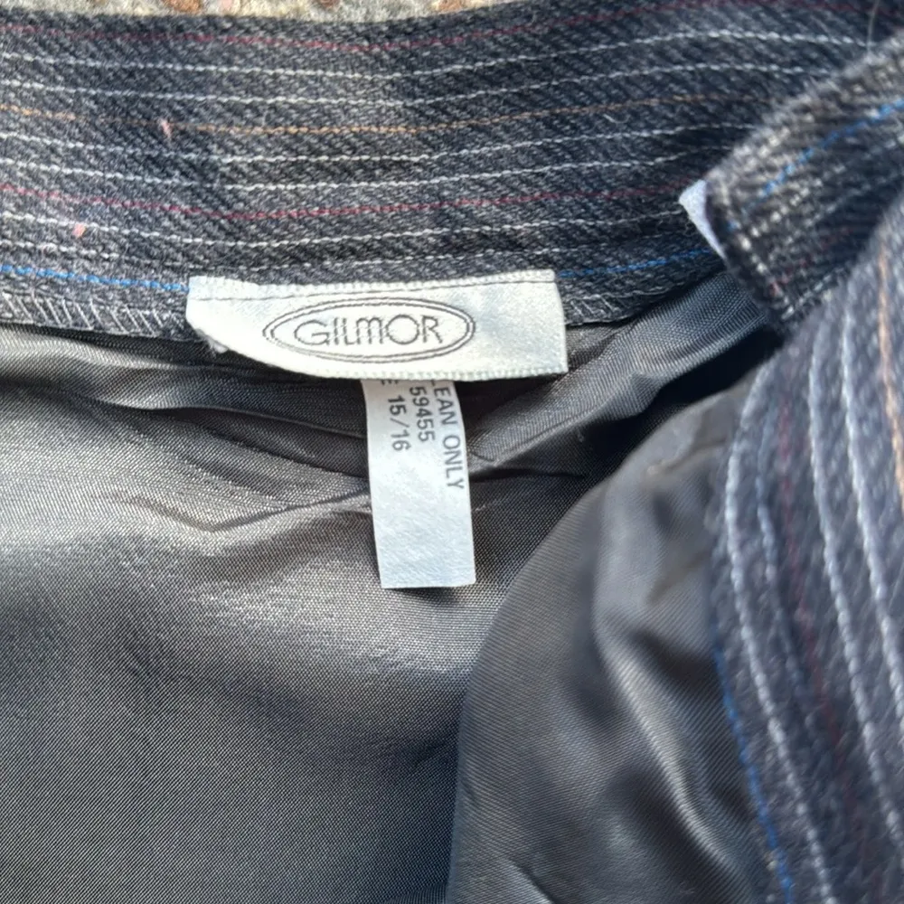 Vintage Gilmor Pinstripe Skirt Suit Set Gray 16 - Image 4