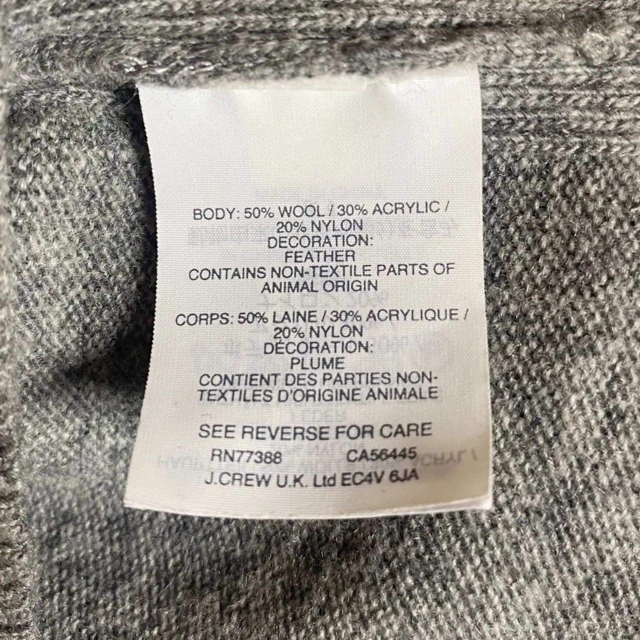 J. Crew Wool Blend Sweater Women's Size S Gray Feather Trimmed Embellished Luxe - Image 5