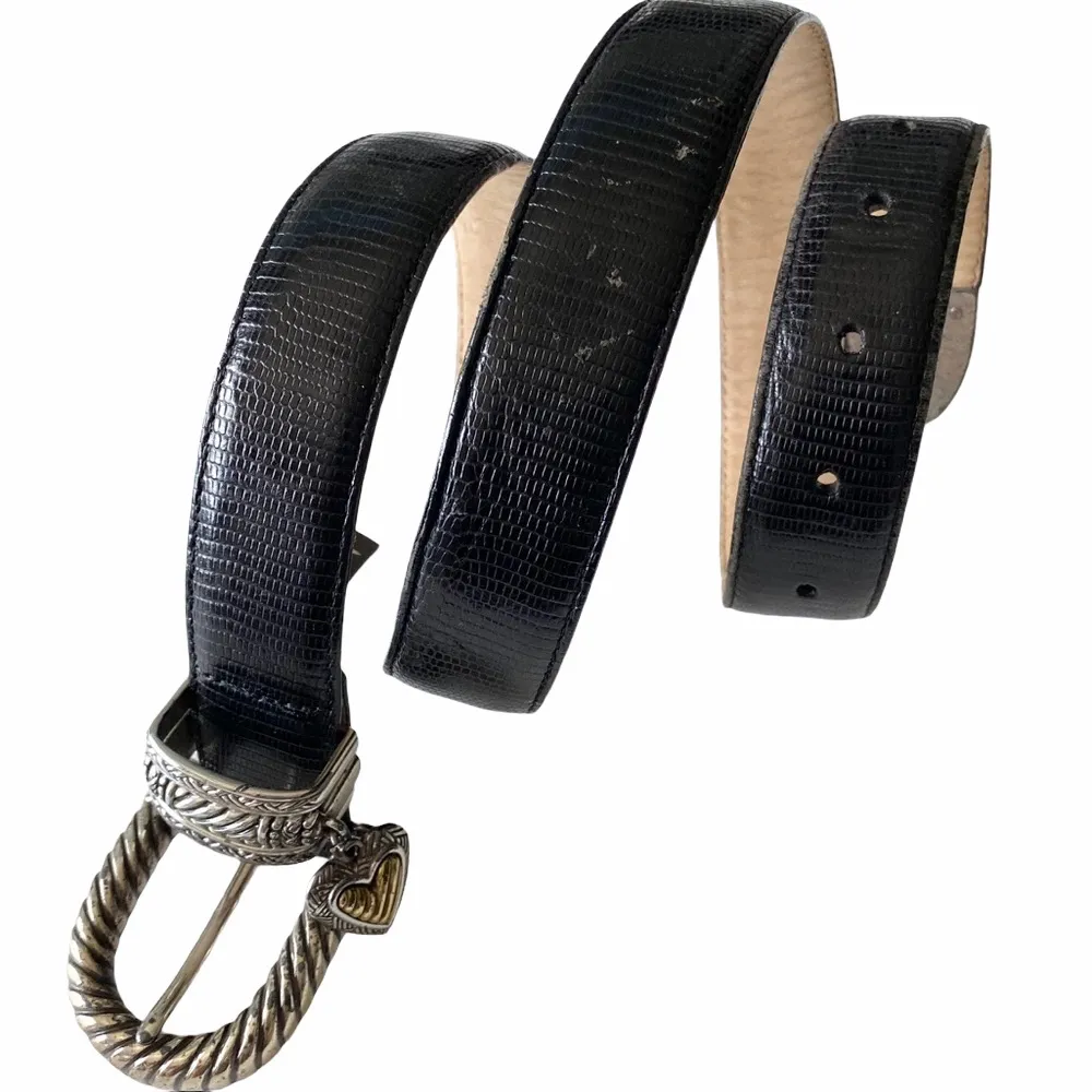 Vintage: Brighton ♡ Heart Charm Leather Belt ♡ Croc Embossed ♡ Two Tone Metal - Image 13