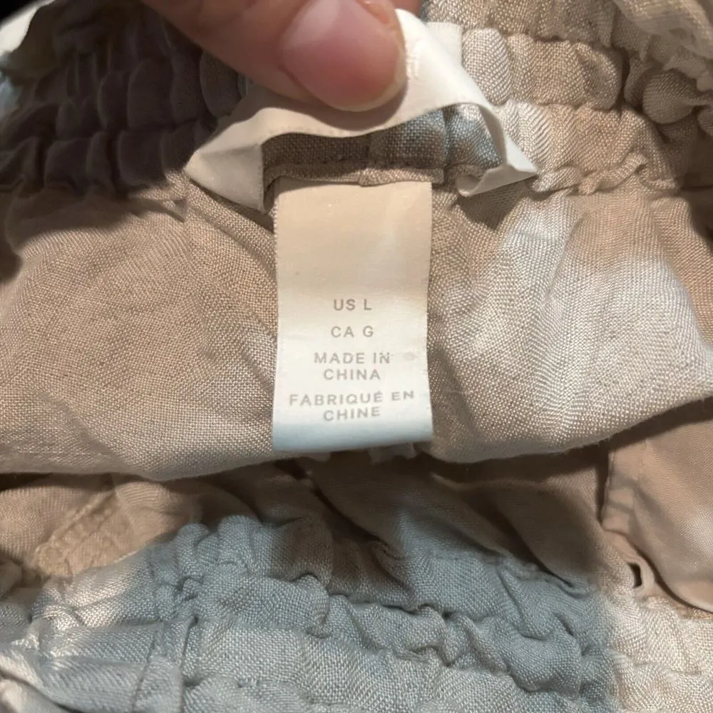 H&M Women's Beige Linen‎ Blend Drawstring Pants Size Large - Image 4