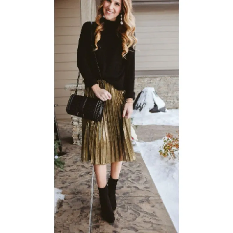 On the Road Bronze Metallic Pleated Skirt Large - Image 11