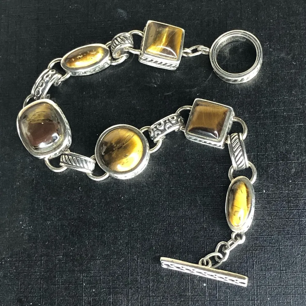 BARSE Sterling Silver Tigers Eye and Cats Eye Cabochon Toggle Bracelet - Image 4