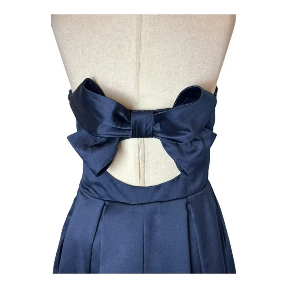 Jill Jill Stuart Dress Women 4 Navy Blue Satin Strapless Back Bow Mini NWT Party - Image 8