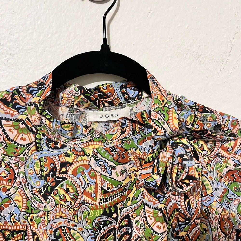 Dôen Annabella Top Museo Paisley Print Silk Tie Floral Long Sleeve Blouse Size M Size M - Image 3