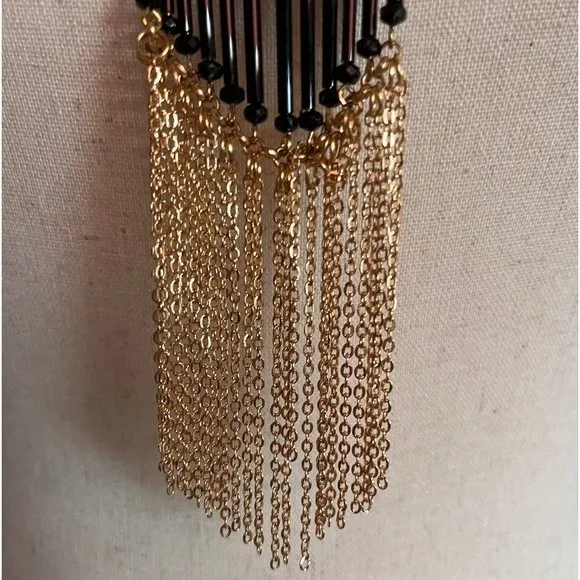 Bold Boho Statement Jewelry – Black & Gold Pyramid Necklace - Image 3