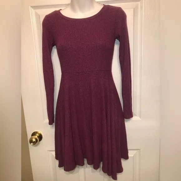 Lulus Sz XS Fit & Fair Mauve Purple Ribbed Knit Long Sleeve Skater Sweater Dress - Image 10