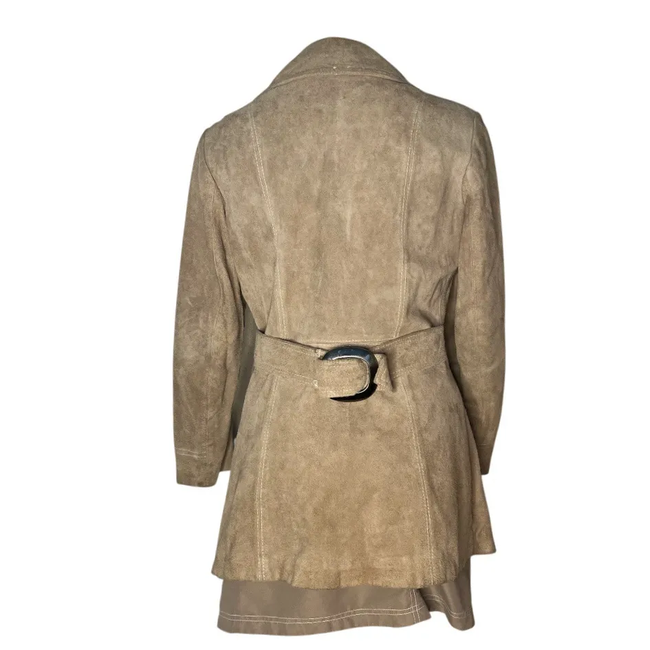 THE TANNERY Montgomery Ward Beige Suede Jacket Coat VINTAGE 70’s Fits Size Small Tan - Image 2