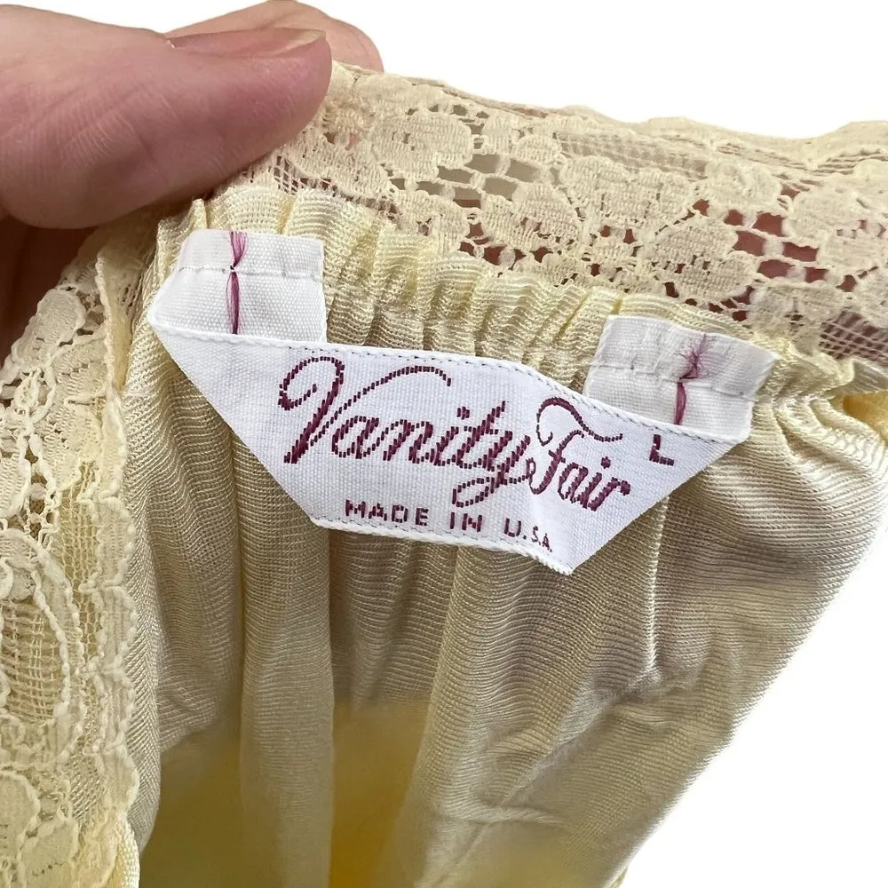 Vanity Fair Buttercup Yellow Long Nightgown Gown Lace Embroidery Nylon Large - Image 5