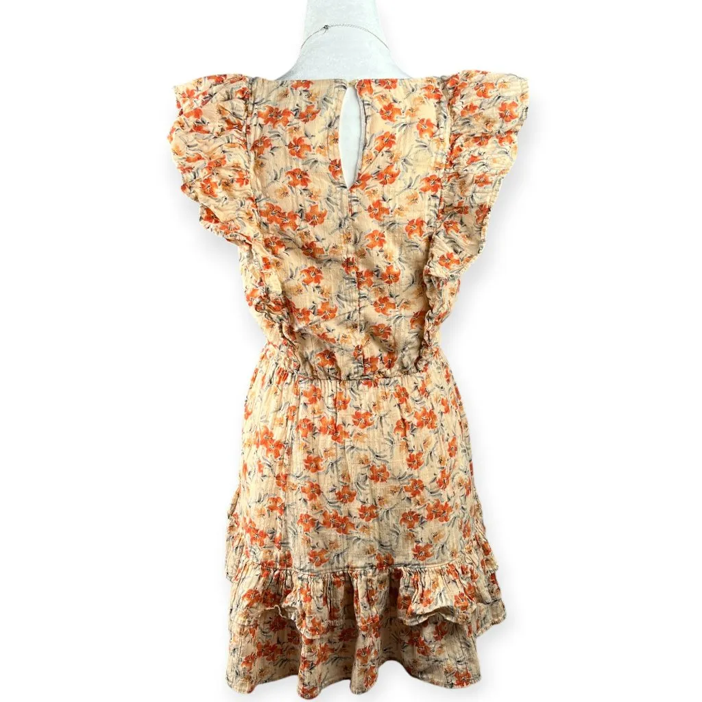 MINKPINK Zahari Mini Dress Women’s S Ruffle Floral Beige Stretchy Boho Summer - Image 2