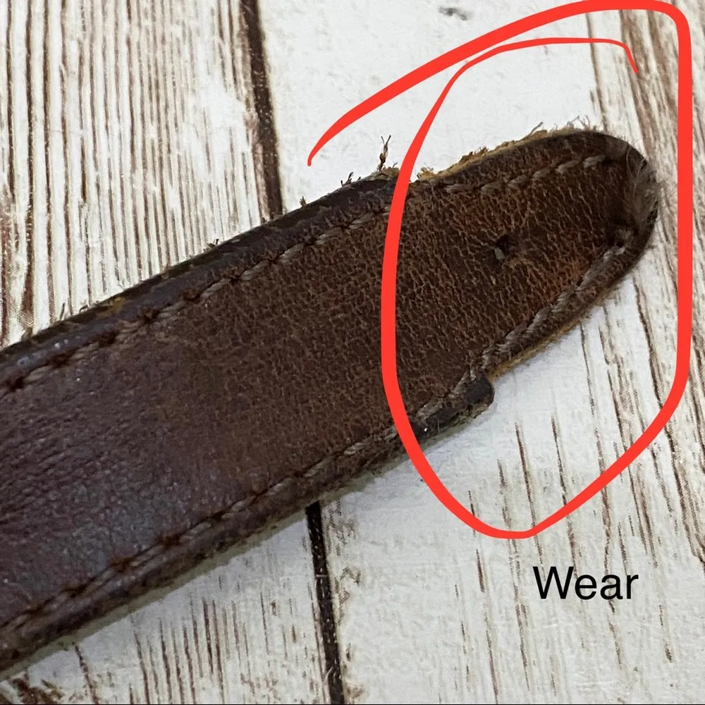 Justin Brown Leather Silver tone Flower Conch Western Belt Size 35 - Image 12