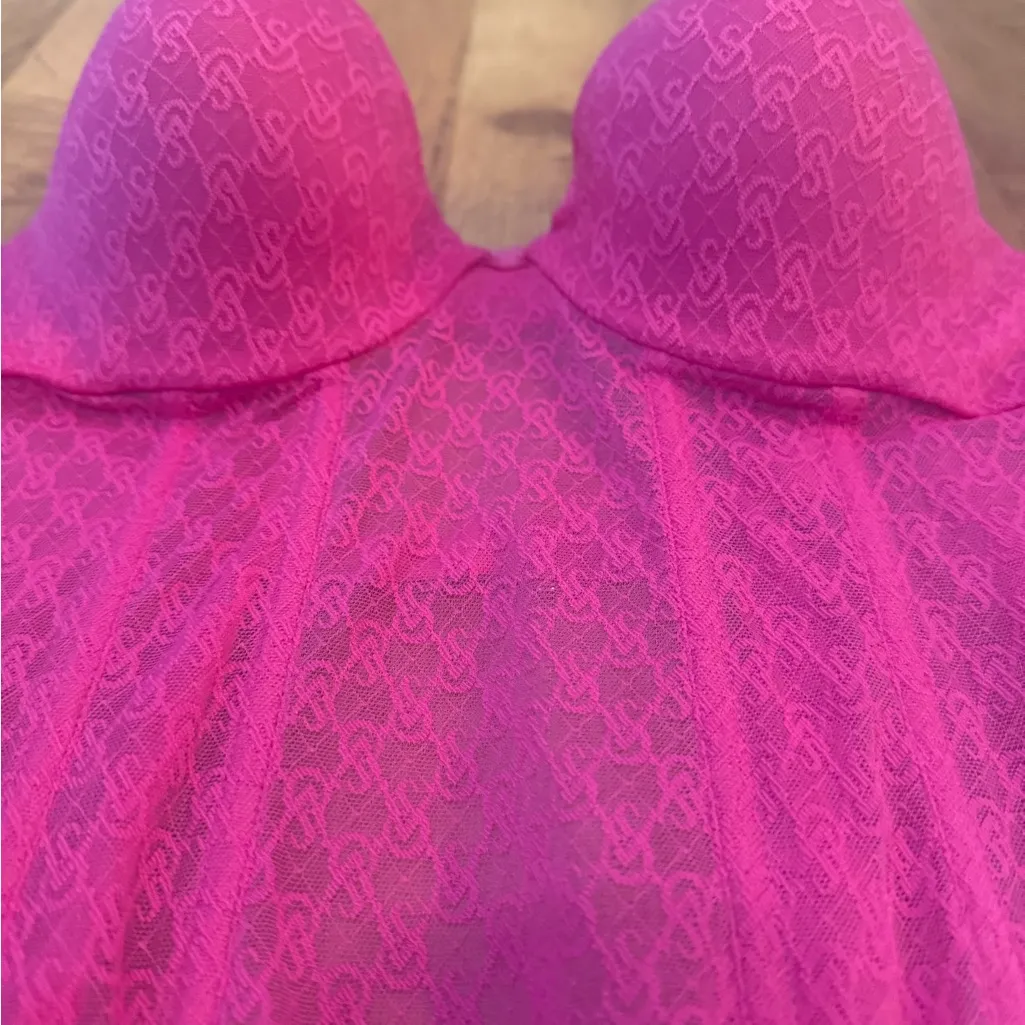 Victoria's Secret Lingerie The Icon Push Up Teddy Pink Lace Size Medium  / 96 A - Image 2