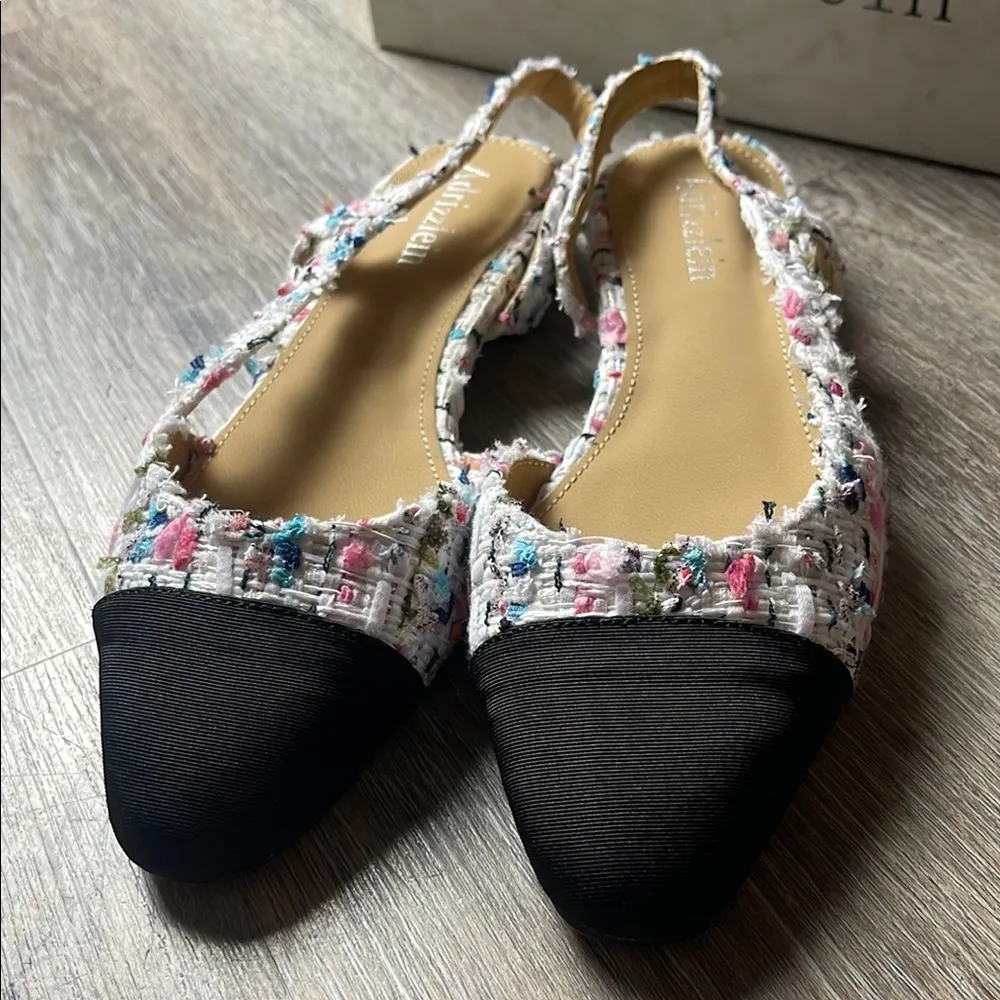Multicolor Tweed Slingback Sandals Size 7 White - Image 4