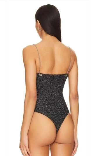Superdown Sav Chain Strap Bodysuit in Gunmetal Silver - Image 2