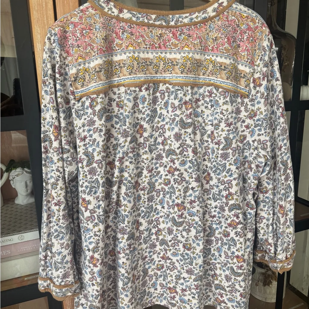 J. Jill modal blouse floral cotton tencel 3/4 long sleeves block print tunic top Brown Size undefined - Image 2