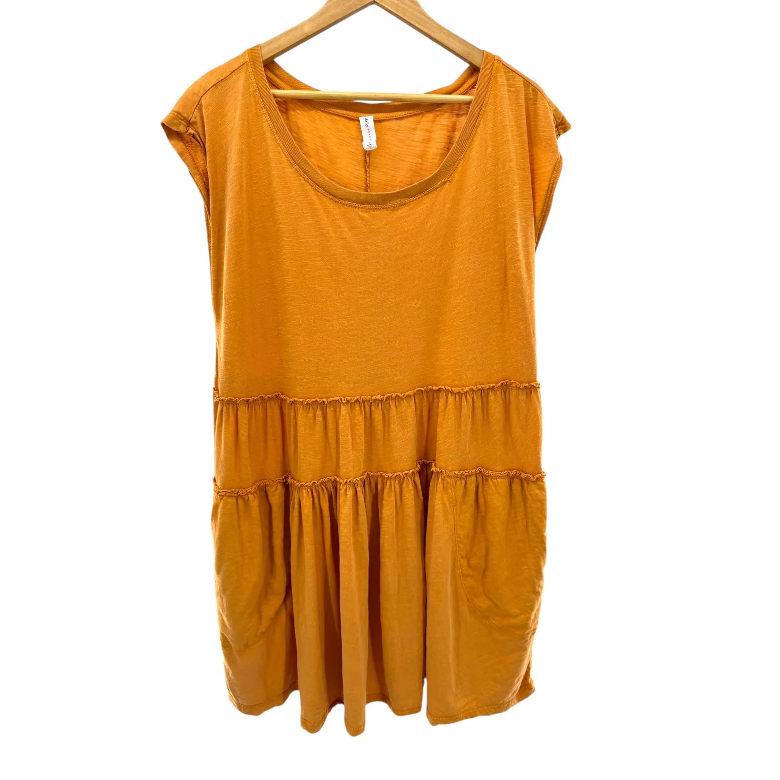 Daily Practice Anthropologie Bonita Tiered Dress Mustard Yellow Cotton L Pockets Orange Size L - Image 4