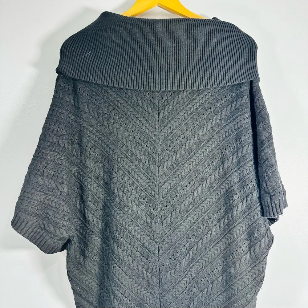 White House Black Market Poncho Knit Silver Button Wool Cowl Neck Open Shawl NWOT - Image 5
