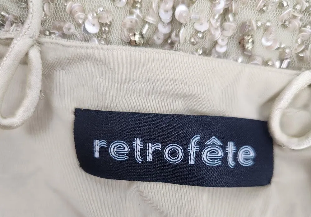 Retrofete Mini Sequin Dress Faux Wrap Sleeveless Tan/Brown Size Medium - Image 8