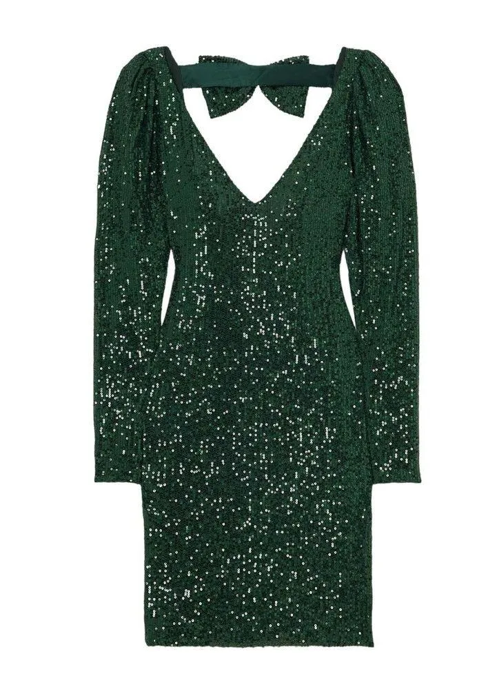 CAROLINE CONSTAS Julia Mini Dress Bow Detail Sequined Tulle Cocktail Party Large - Image 13