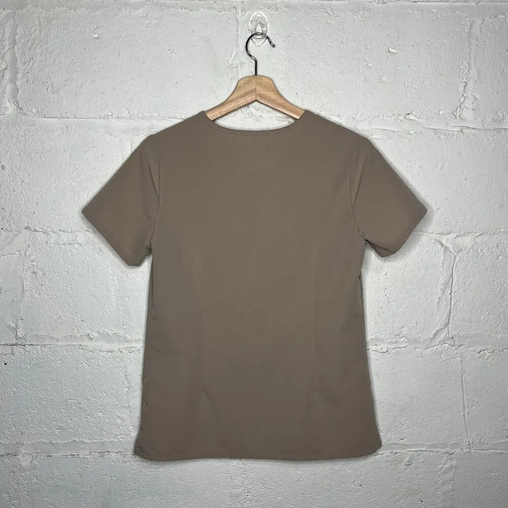 FIGS Women's Tan Short Sleeve V-Neck Catarina Three-Pocket Scrub Top Size XS - Image 3