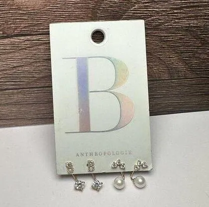 Initial Letter B NWT Anthropologie Gold Tone Stud Pierced Earrings 2 Pairs - Image 2
