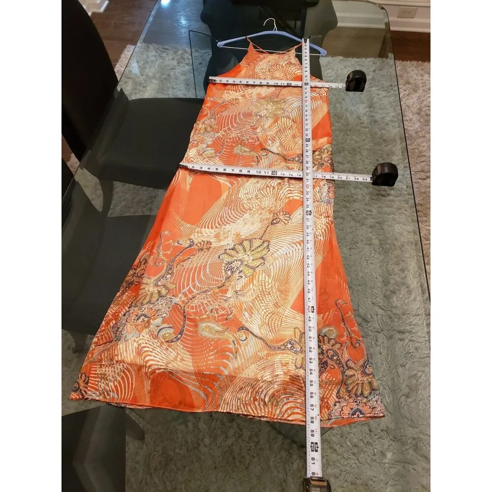 Esley Orange Paisley Polyester Scoop Neck Sleeveless Maxi Dress Large - Image 11