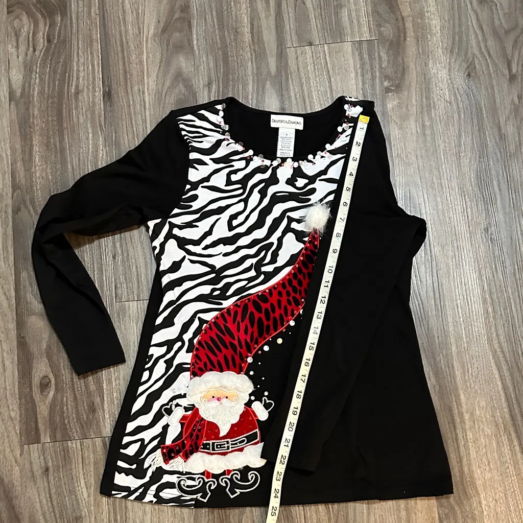 Festive Santa Black and White Blouse Red - Image 15