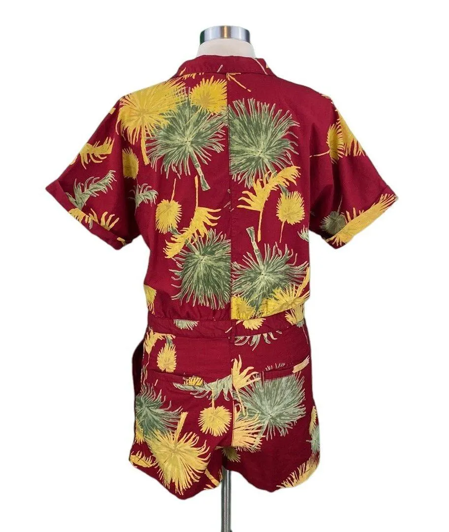 Malibu Red Floral Hawaiian Boho Button Down Romper - Image 9