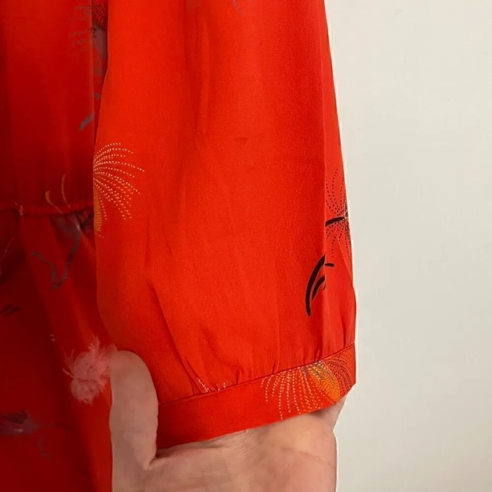 O'NEILL PACSUN Jules Shift Dress Red ish Floral 3/4 Sleeve Tie Waist Button Back - Image 10