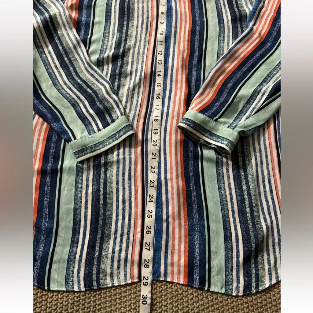 Vince Camuto Tunic Blouse Blue‎ Turquoise Pink Stripe Long Sleeve V-Neck Sz XL - Image 7